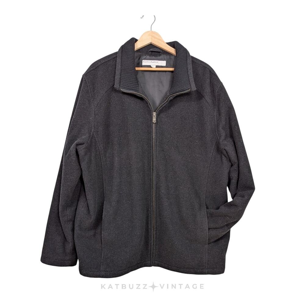 Perry Ellis Wool Cashmere Jacket Mens XL Black Vintage 90s Y2K Classic Zip Coat